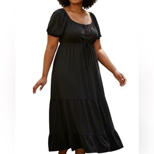 Hot Topic Black Lace-Up Tiered Maxi Dress Goth Vamp Size 3X Milkmaid Knit